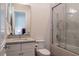 Bright bathroom featuring a marble countertop, toilet, and a walk-in shower with glass door at 9440 N 57Th St, Paradise Valley, AZ 85253