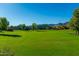 Scenic community green space with lush grass, mature trees, and homes in the background under a clear blue sky at 18938 W Luke Ave, Litchfield Park, AZ 85340
