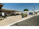 Outdoor community area with covered seating and lush potted plants, creating a welcoming space for residents at 2528 E Mckellips Rd # 74, Mesa, AZ 85213