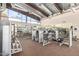 Well-equipped fitness center with weight machines, mirrors, and large windows offering natural light and neighborhood views at 2748 E Cherry Hill Dr, Gilbert, AZ 85298