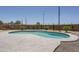 A kidney-shaped pool set in a gravel backyard with privacy walls and young trees, offering a tranquil outdoor space at 6993 S Sharon Ct, Chandler, AZ 85249