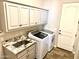 Well-equipped laundry room with modern washer and dryer, sink, and ample cabinet space for storage at 8386 E Arroyo Seco Rd, Scottsdale, AZ 85266