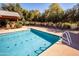 A long view of the community pool with lounge chairs and shaded ramadas surrounding it at 14845 W Georgia Dr, Surprise, AZ 85379