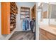 Walk-in closet featuring built-in shelving, hanging racks, and gray wood flooring at 16224 S 40Th Pl, Phoenix, AZ 85048