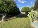 Lush backyard with mature trees, green grass, and desert landscaping at 6820 E Pinchot Ave, Scottsdale, AZ 85251