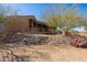 Backyard view showcasing a patio overlooking natural desert landscaping at 16835 E Skinner Dr, Rio Verde, AZ 85263