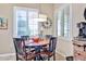 Charming dining area with shuttered windows, a round table, and a stylish chandelier for cozy meals at 19437 N Guardian Ln, Surprise, AZ 85387