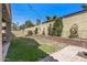 Spacious backyard with healthy green grass, decorative cinder block wall, plants and pavers at 20646 W Delaney Dr, Buckeye, AZ 85396