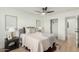 Cozy bedroom with light colored walls, hardwood floors, and a ceiling fan at 331 W Stanford Ave, Gilbert, AZ 85233