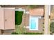 Aerial top-down view of the layout of a pool, yard and a casita behind a house at 3826 E Equestrian Trl, Phoenix, AZ 85044