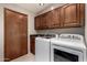 Functional laundry room with modern washer and dryer, ample cabinet space, and a utility sink at 3826 E Equestrian Trl, Phoenix, AZ 85044