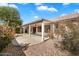 Covered patio with a ceiling fan and a view of the landscaped backyard at 383 E Jasper Dr, Chandler, AZ 85225