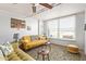 Cozy living room with a yellow sofa, patterned rug, and plenty of natural light at 535 W Thomas Rd # 313, Phoenix, AZ 85013