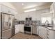 This kitchen features stainless steel appliances, a stylish backsplash, and white cabinetry at 632 Aero Rd, Mesa, AZ 85205