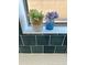 The light countertop features dark green tile backsplash and decorative potted plants in a window sill at 9643 N 81St Dr, Peoria, AZ 85345