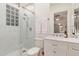 Elegant bathroom with a glass shower, marble countertops, and modern fixtures, designed for comfort and style at 10534 N 133Rd St, Scottsdale, AZ 85259
