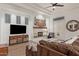 Cozy living room with a stone fireplace, comfortable seating, and bright lighting at 10534 N 133Rd St, Scottsdale, AZ 85259