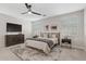 Relaxing bedroom featuring a ceiling fan, two windows with shutters, and modern decor at 2670 E Parkview Dr, Gilbert, AZ 85295