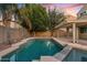 Backyard pool featuring a spa with mature landscaping and beautiful desert trees at 2670 E Parkview Dr, Gilbert, AZ 85295
