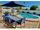 Sparkling pool with a spa, lush greenery, and outdoor dining area, creating a serene backyard oasis at 3807 E Altadena Ave, Phoenix, AZ 85028