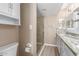 Bathroom with a glass shower, double sinks, and plenty of storage at 835 N Granite Reef Rd # 29, Scottsdale, AZ 85257