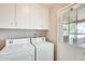 A well-lit laundry room with a full sized washer and dryer set and lots of storage at 10816 W Hatcher Rd, Sun City, AZ 85351