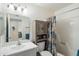 Bathroom featuring modern sink, cabinet with toilet and shower with curtain at 1139 S 79Th St, Mesa, AZ 85208