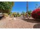 Well-maintained backyard displays desert landscaping with various trees, shrubs, and gravel ground cover at 3191 N 160Th Ave, Goodyear, AZ 85395