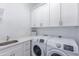 A modern laundry room features a sink, ample cabinet space, and a side-by-side washer and dryer at 9850 E Mcdowell Mountain Ranch Rd # 1006, Scottsdale, AZ 85260