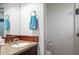 Bathroom with single vanity, granite countertops, and a large mirror at 41353 N 106Th St, Scottsdale, AZ 85262