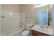 Bathroom featuring a tub, shower, toilet and single sink vanity at 44125 W Cydnee Dr, Maricopa, AZ 85138