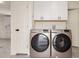 Bright laundry room showcasing modern appliances and ample white storage cabinets above the machines at 241 S 54Th St, Mesa, AZ 85206