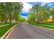 Scenic street view with mature trees lining the road and sidewalks in a beautiful neighborhood at 3632 E Comstock Dr, Gilbert, AZ 85296