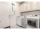 Convenient laundry room with appliances, cabinets, and door to outside at 4116 E Roy Rogers Rd, Cave Creek, AZ 85331