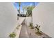 Landscaped walkway with white gravel, verdant plants, and a clear path leading to a gate at 718 E Tuckey Ln, Phoenix, AZ 85014