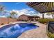 Inviting backyard oasis featuring a sparkling swimming pool and a covered patio for relaxation at 1312 N Joplin Cir, Mesa, AZ 85207