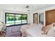 Bright bedroom with hardwood floors and sliding glass doors to patio and pool at 5812 N 44Th Pl, Phoenix, AZ 85018