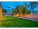 Lush backyard featuring a well-maintained lawn, mature citrus trees, and a covered patio area for outdoor relaxation at 1473 E Mead Dr, Chandler, AZ 85249