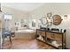 Bright bathroom with a corner soaking tub, double vanity, and wood-look floors at 28404 N 67Th St, Cave Creek, AZ 85331