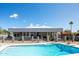 Sparkling swimming pool with a stylish modern home, desert landscaping and clear blue skies at 28404 N 67Th St, Cave Creek, AZ 85331