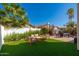 Lush backyard featuring manicured grass, cozy seating, and mature palm trees, perfect for relaxation at 8812 E Riviera Dr, Scottsdale, AZ 85260