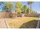 A fully fenced backyard with gravel and grass with mature trees at 1110 W Seagull Dr, Chandler, AZ 85286