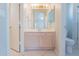 Bathroom featuring good lighting, a large vanity, a sink and faucet at 1110 W Seagull Dr, Chandler, AZ 85286