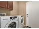 Convenient laundry room featuring a modern washer and dryer and overhead storage cabinets at 346 E Red Mesa Trl, San Tan Valley, AZ 85143