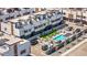 Birds eye view of modern townhomes with a pool and green spaces in a well designed community at 377 E Windsor Ave # 4, Phoenix, AZ 85004