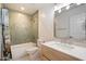 Bathroom featuring vanity with sink, toilet, and tub with a unique shower curtain at 4010 E Montebello Ave, Phoenix, AZ 85018