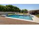 Backyard swimming pool with lounge chairs, umbrellas, and manicured lawn at 5501 N 1St St, Phoenix, AZ 85012