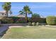 Lush backyard featuring neatly trimmed hedges and vibrant bougainvillea at 9264 E Hillery Way, Scottsdale, AZ 85260
