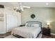 Cozy bedroom with soft green walls, a ceiling fan, and closet space, creating a relaxing and inviting retreat at 9264 E Hillery Way, Scottsdale, AZ 85260