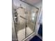 Modern shower with glass door, tiled walls, and grab bars at 1478 W Blackfoot Ave, Apache Junction, AZ 85119